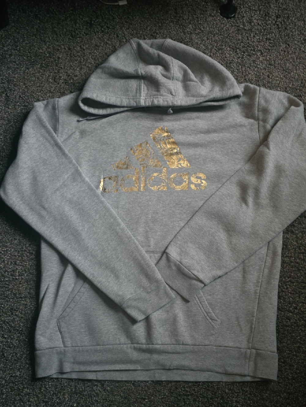 adidas Gray Hoodie with Metallic Gold Logo